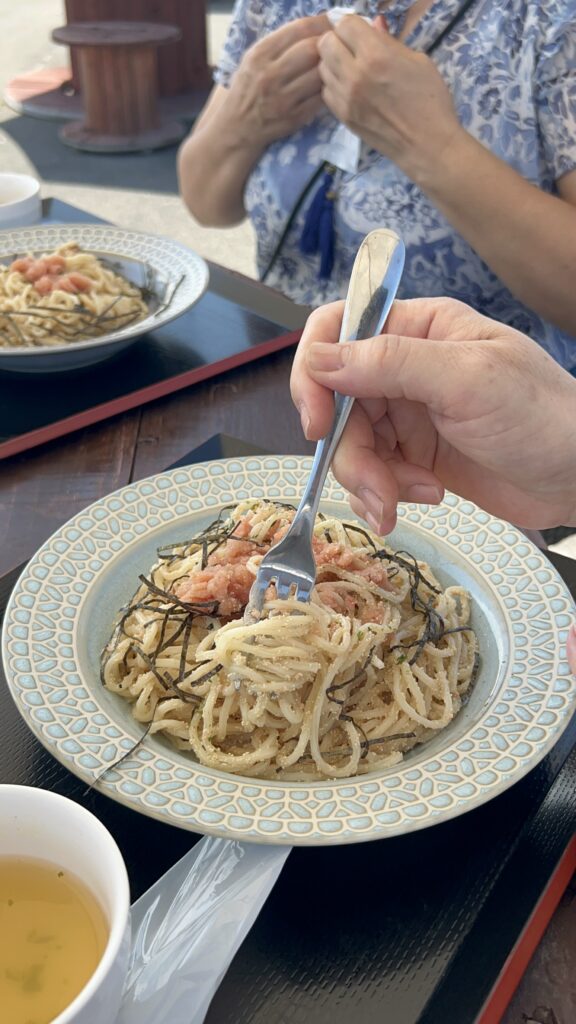 北海道白老町虎杖浜にある「たらこ家虎杖浜」で食べるたらこたっぷりスパゲティ